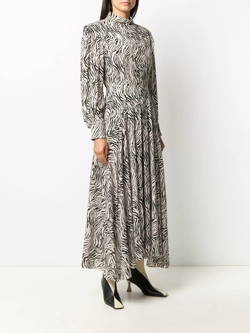 zebra print long-sleeve pleated dress - 3