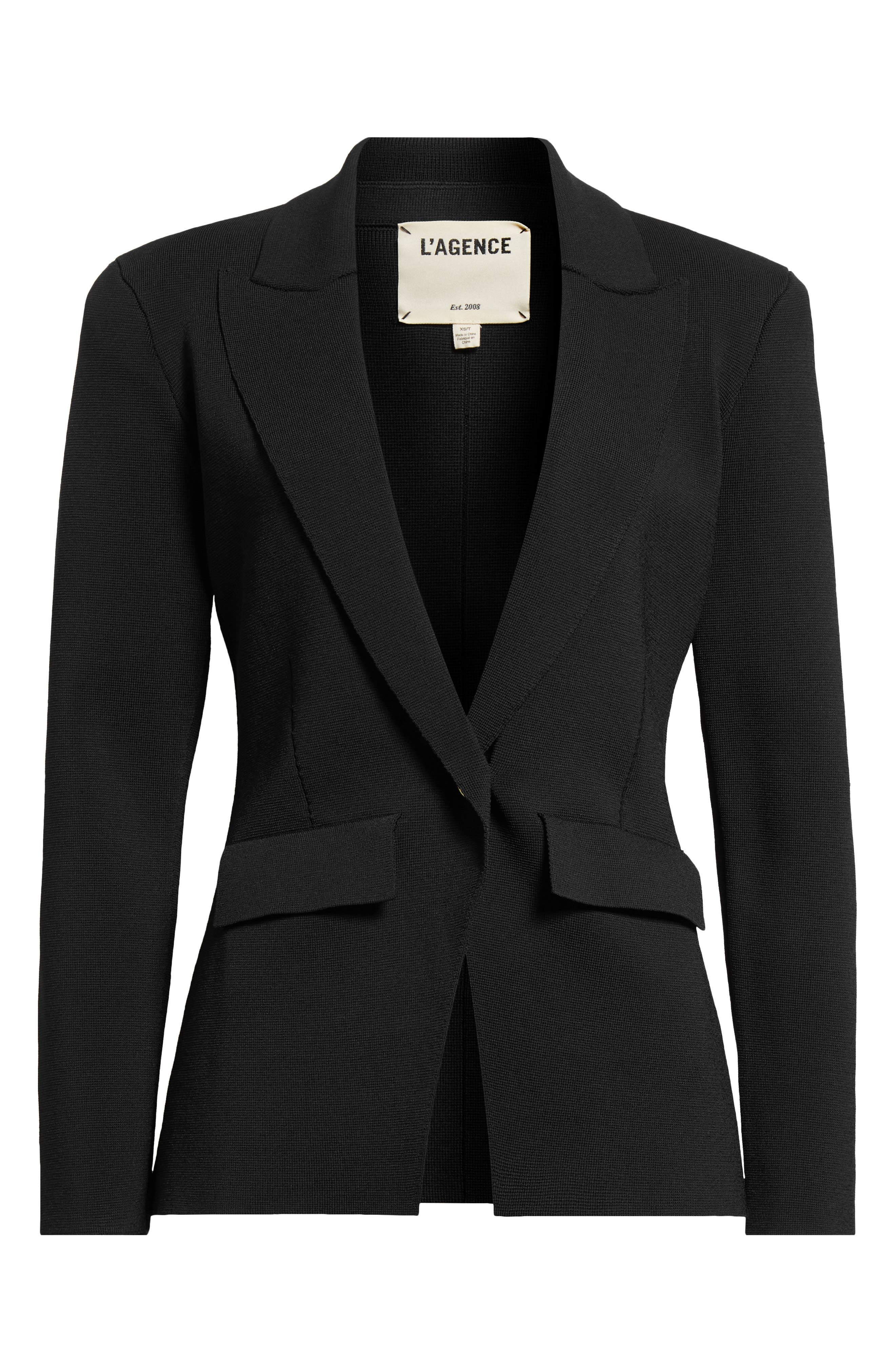 L'AGENCE Chamberlain Knit Blazer in Black/Gold at Nordstrom - 7