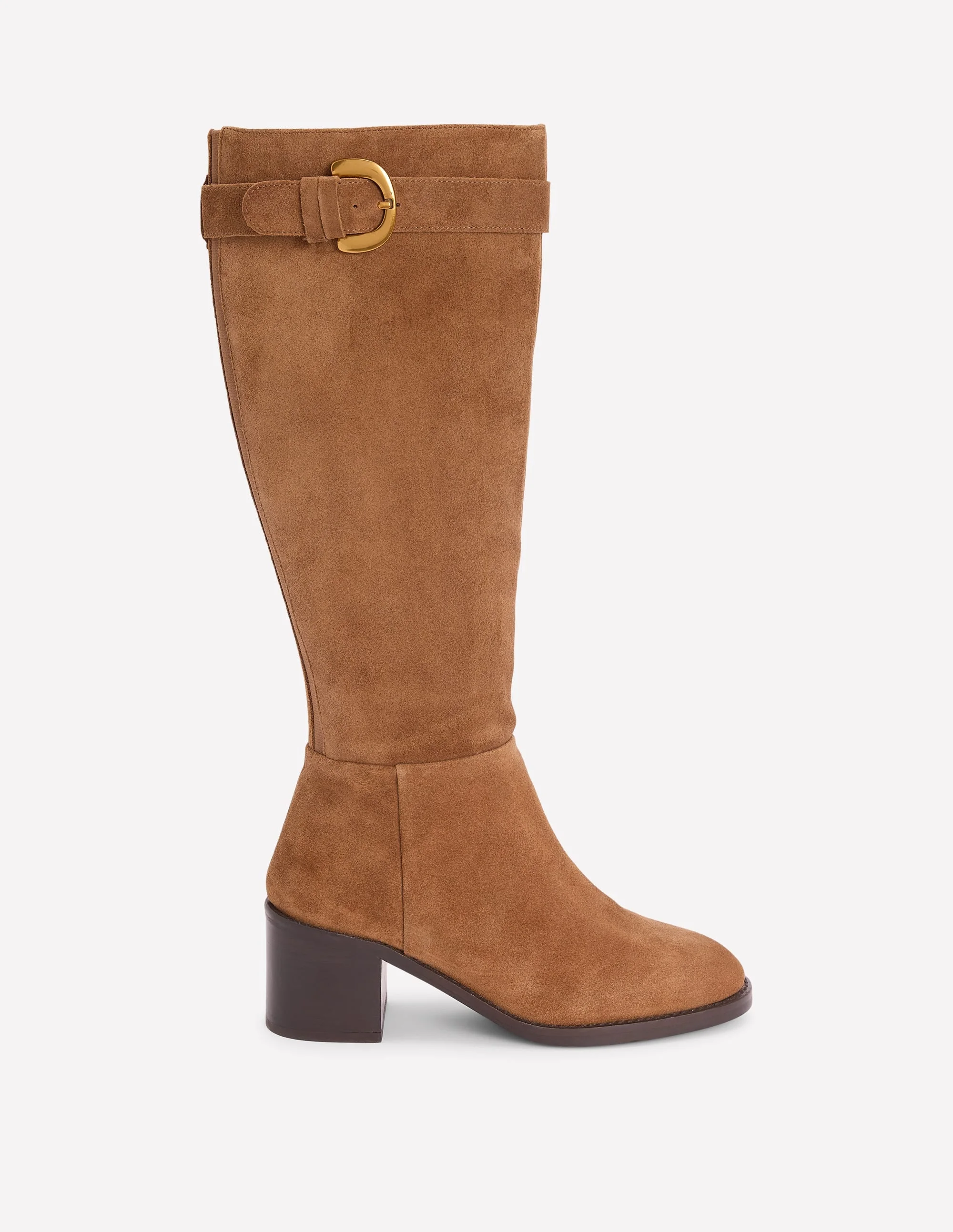 Buckle Detail Knee Boot-Cognac - 1