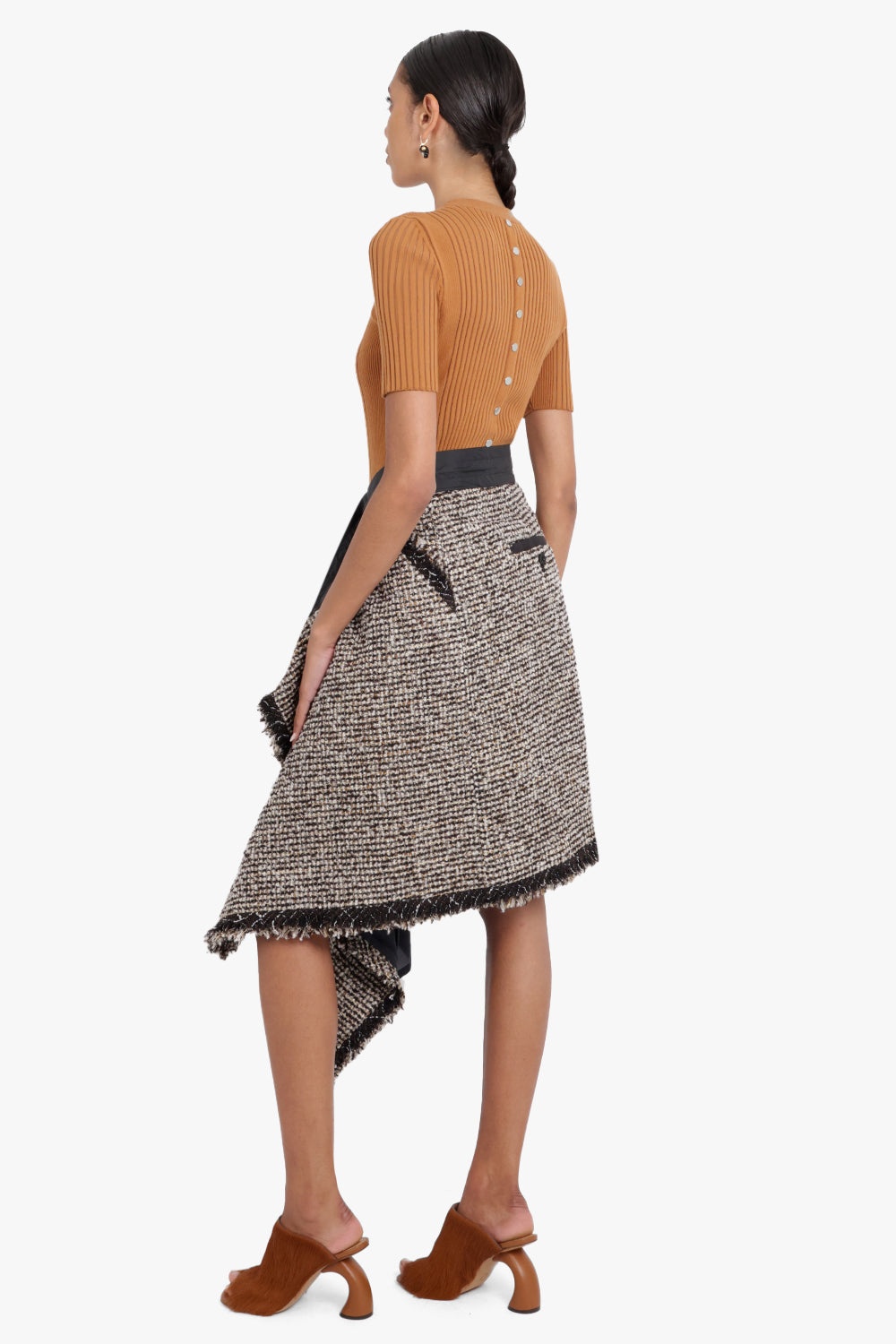 ASYMMETRIC TWEED SKIRT | BROWN - 4