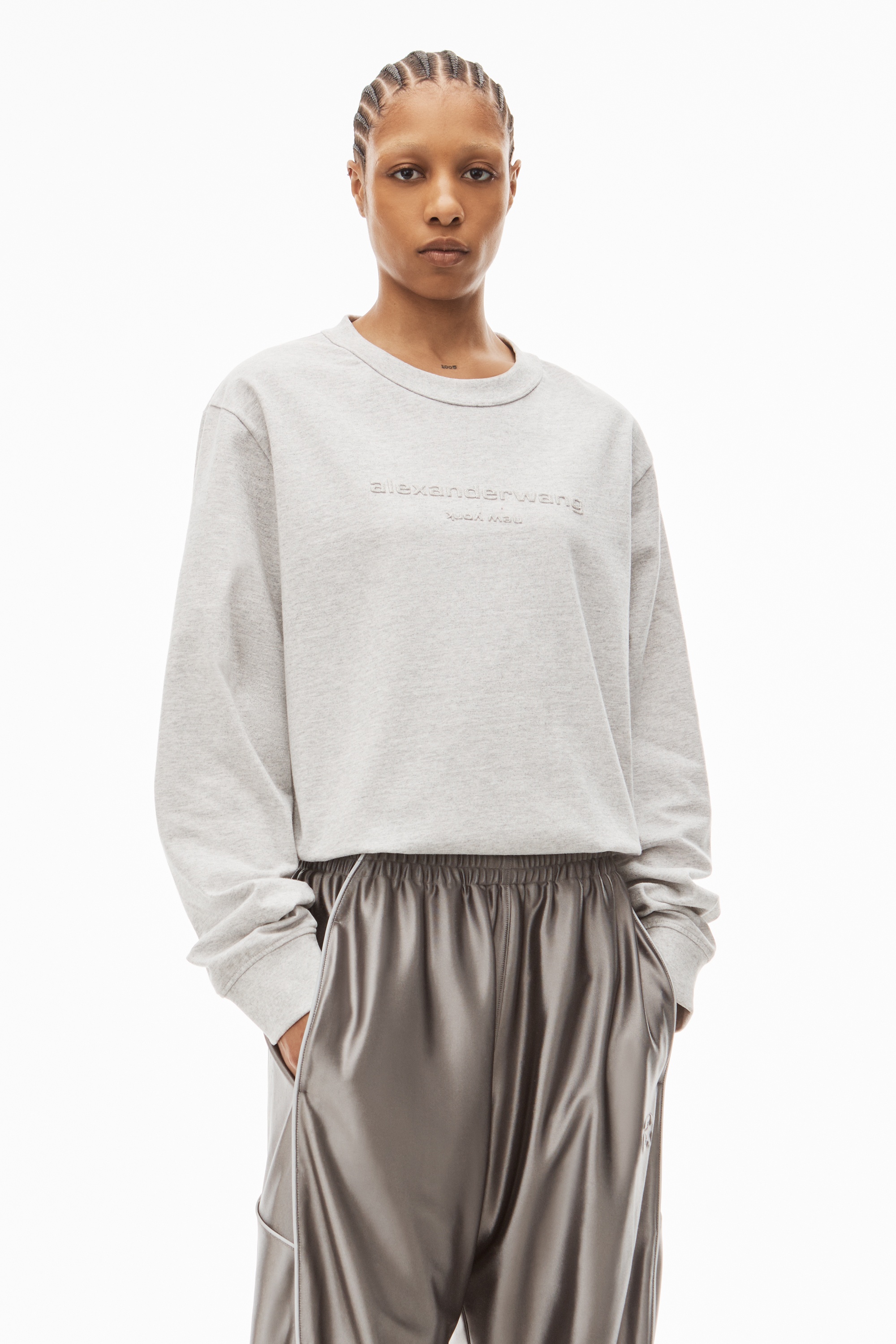 Alexander Wang PUFF LOGO LONG SLEEVE TEE IN COMPACT JERSEY