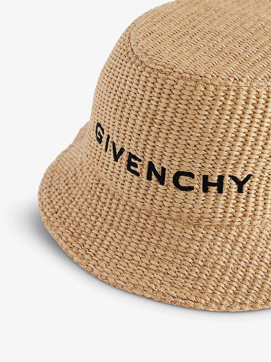 Brand-embroidered raffia bucket hat - 2