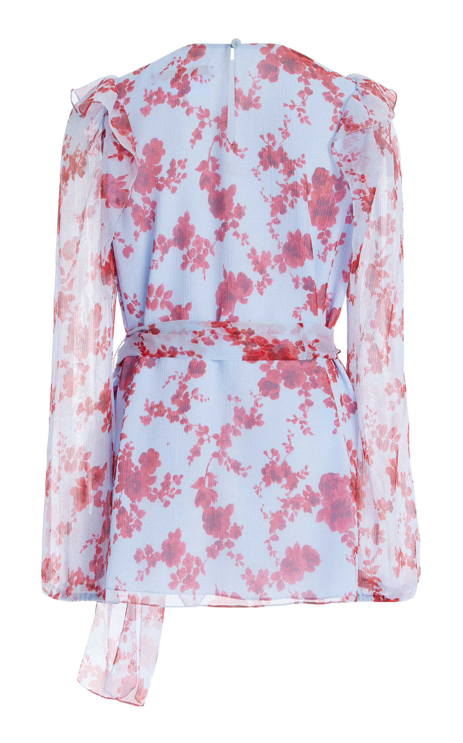 Sash-Detailed Ruffled Silk Chiffon Top multi - 5