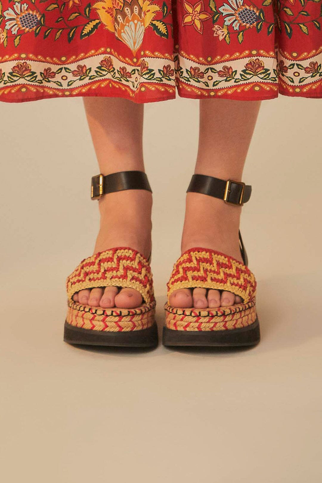 Red Crochet Espadrille Flatform Sandal - 4