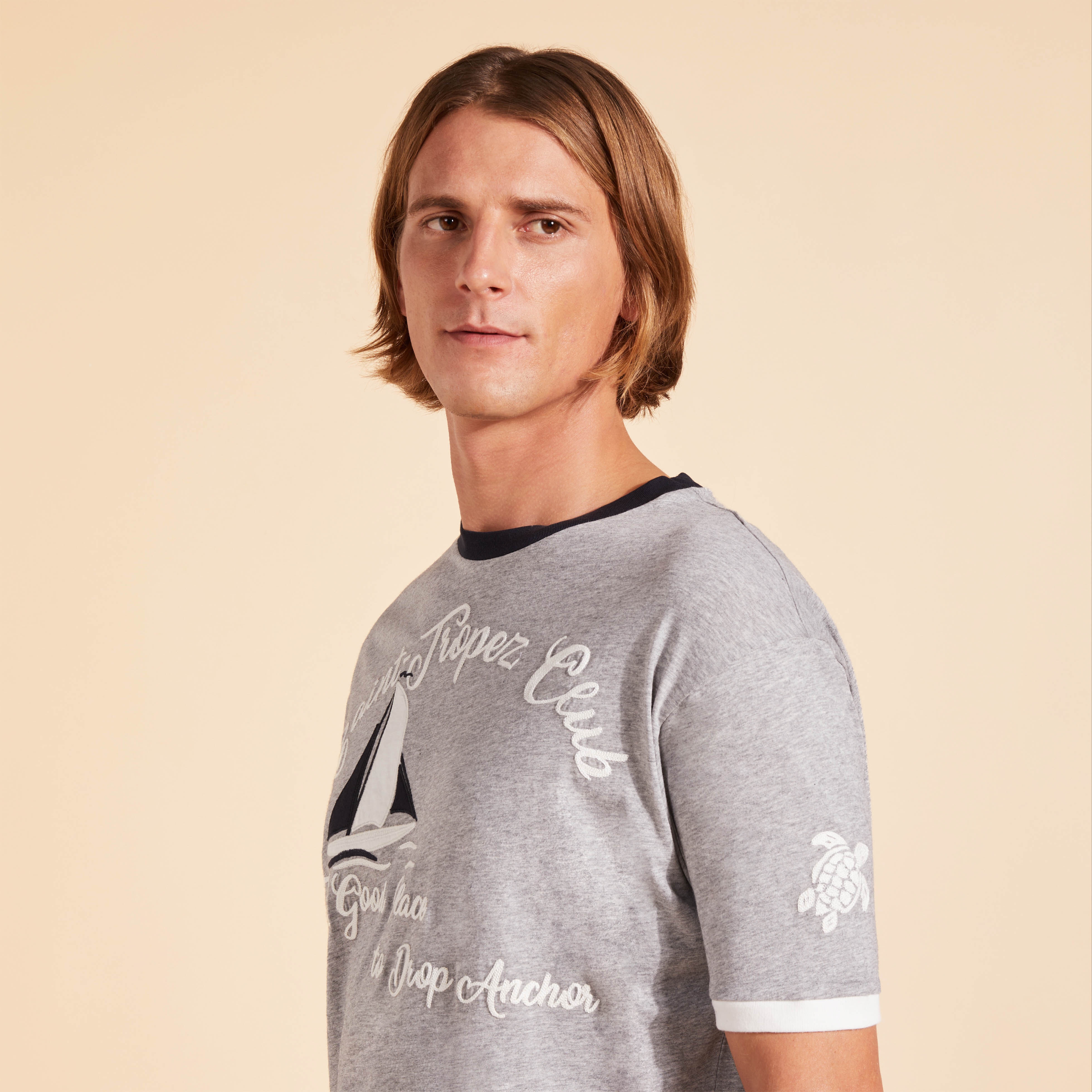 Men Cotton T-Shirt Yarn Dye Sail - 6