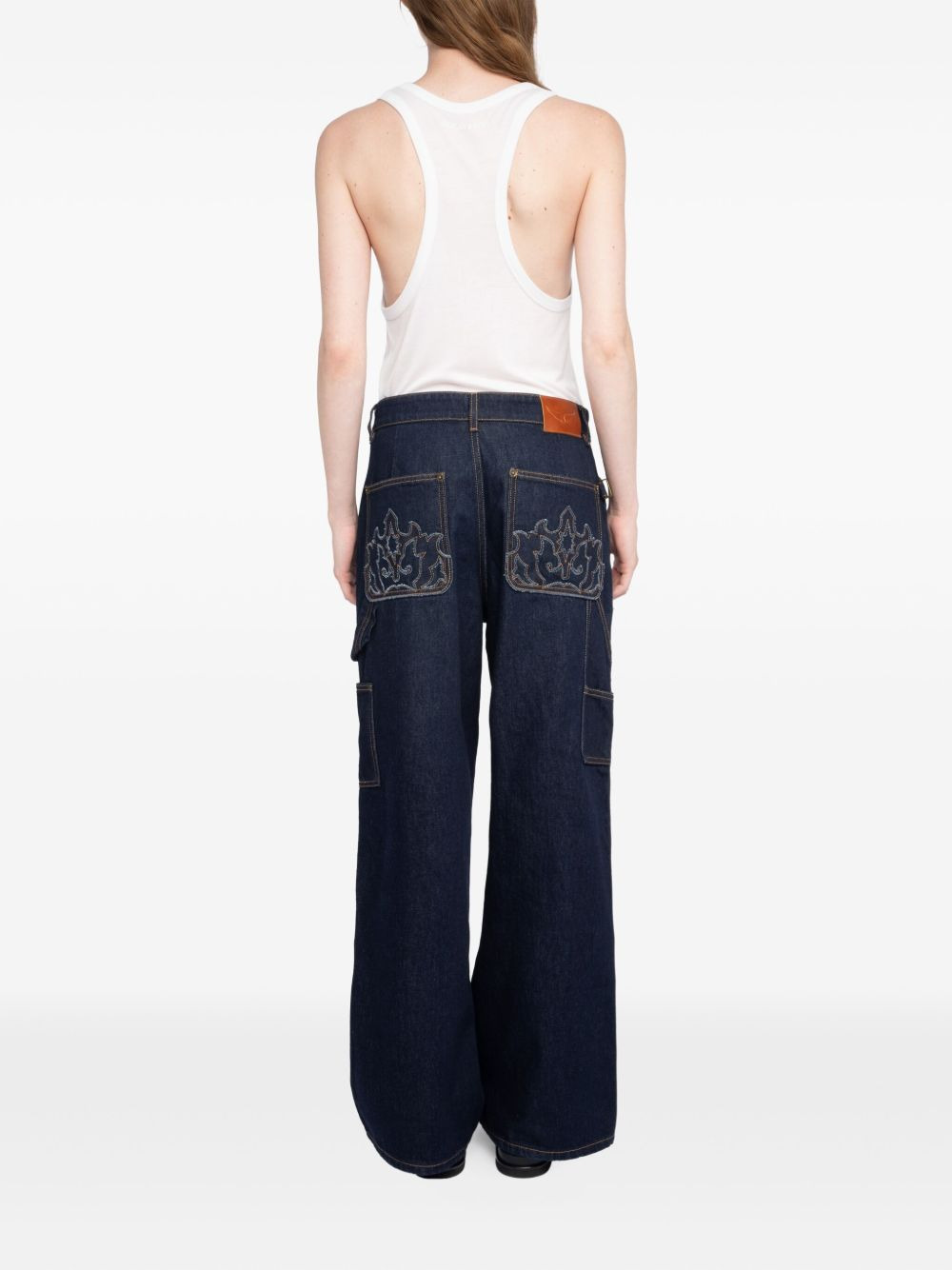 embroidered-details wide-leg jeans - 3