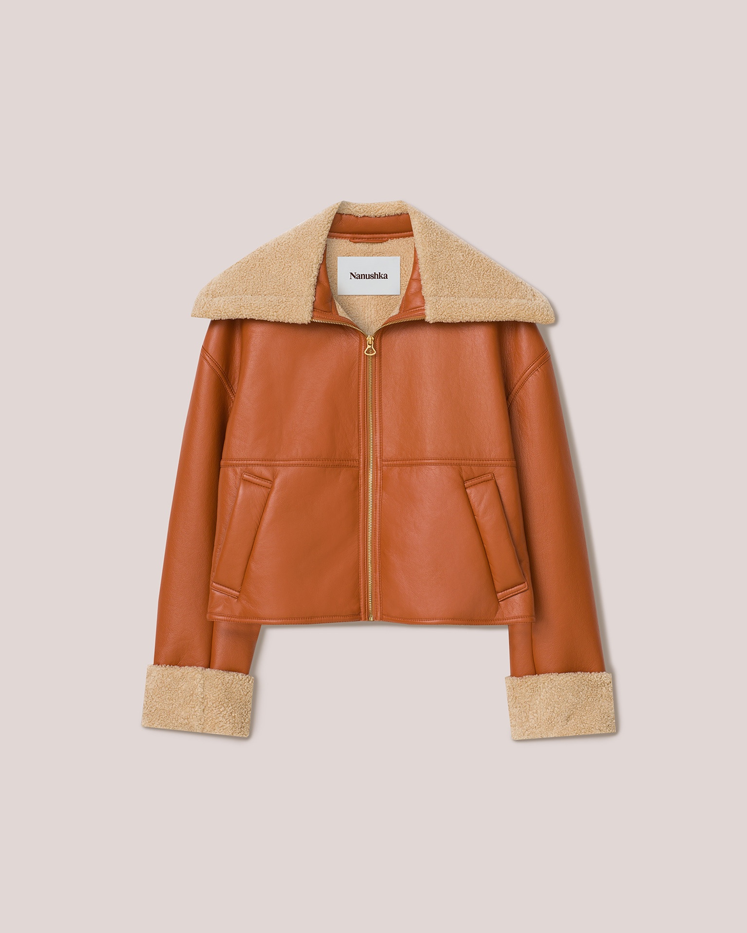NAEL - Bonded shearling contrast collar aviator jacket - Rust&Beige - 1
