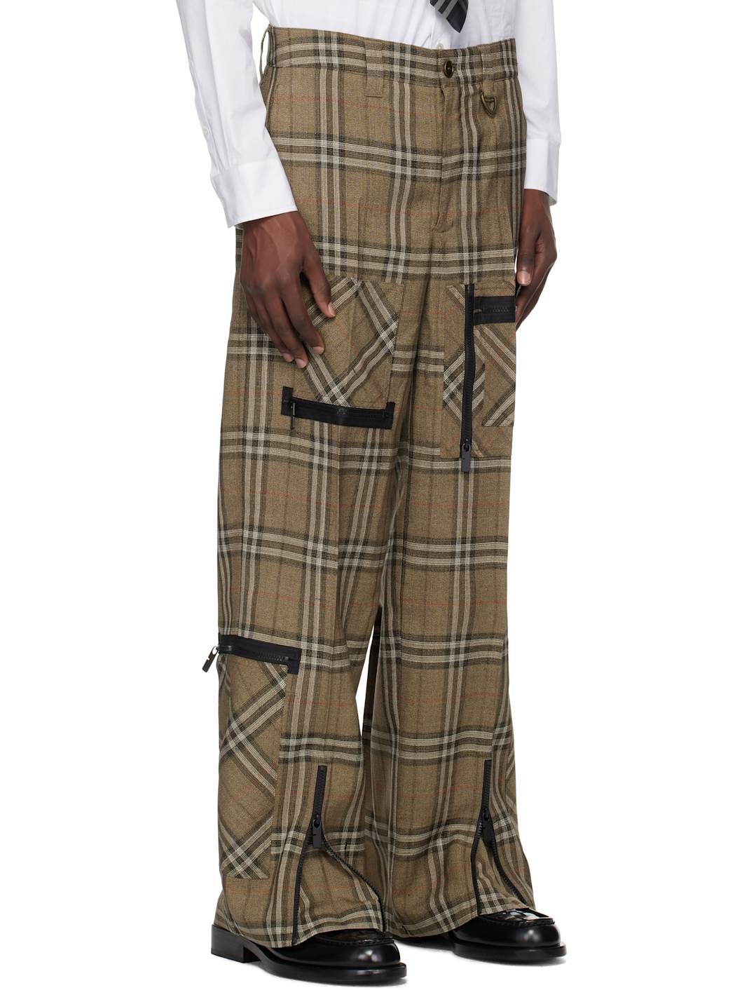 Brown Check Silk Blend Cargo Pants - 2