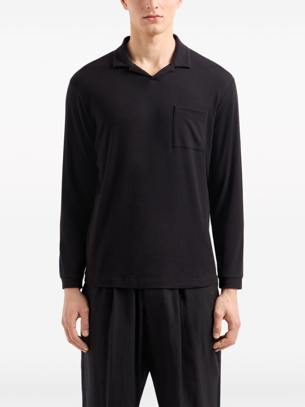 cotton-blend long-sleeved polo shirtc - 2