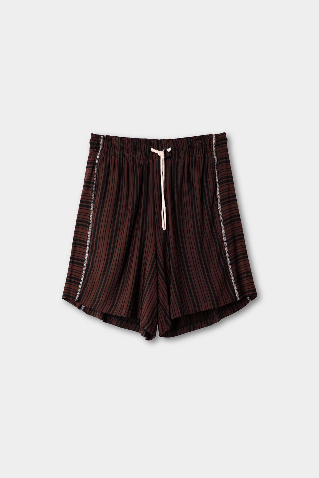 OVERLOCK ELASTIC SHORTS / black & brown stripes - 1