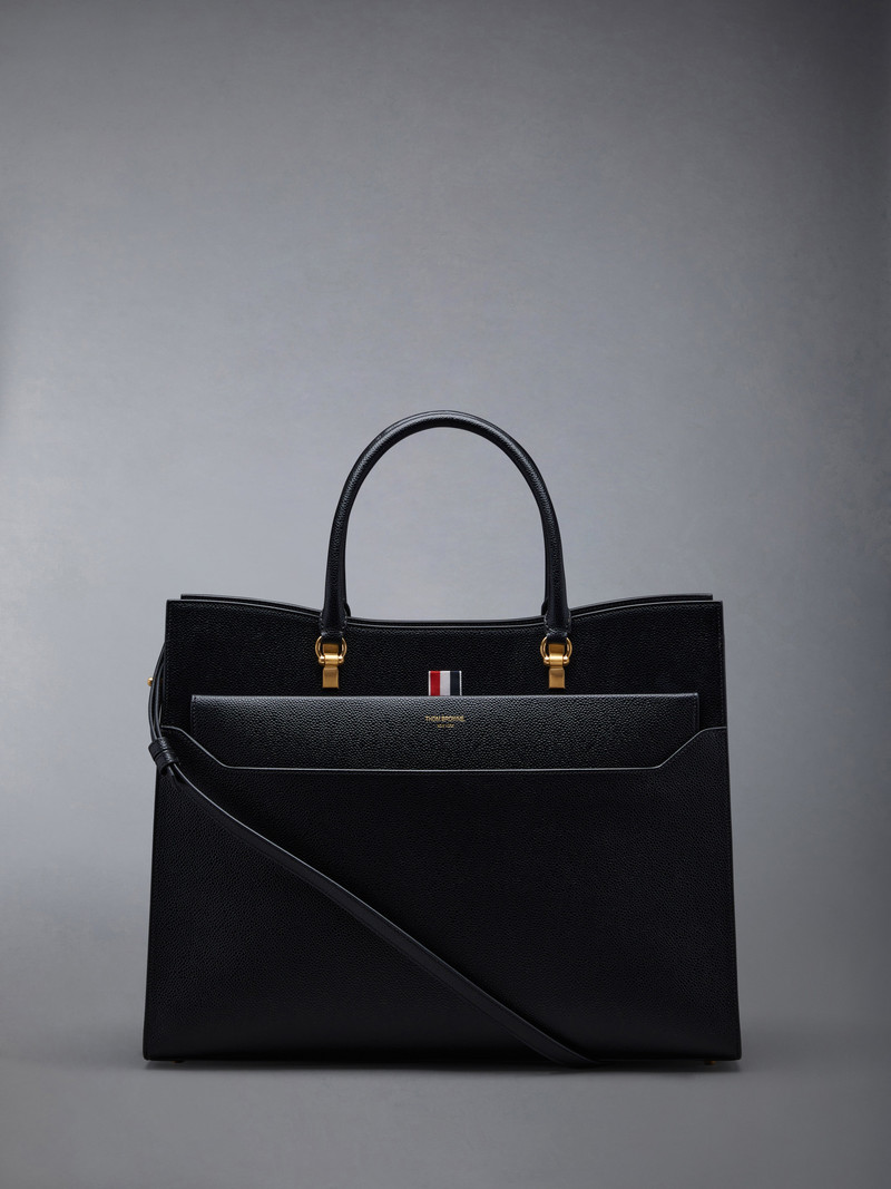 Black Pebbled Calfskin Large Duet Tote - 1