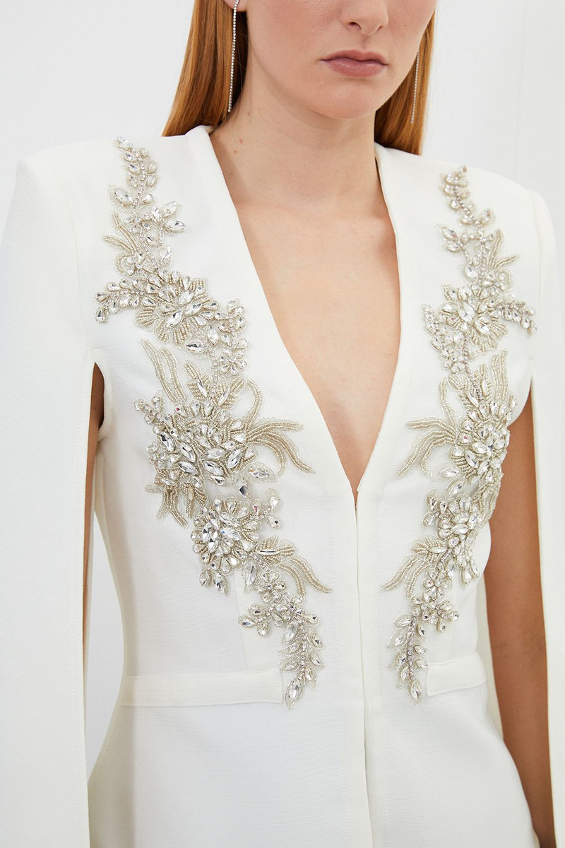 Bandage Form Fitting Cape Sleeve Embellished Jacket 3