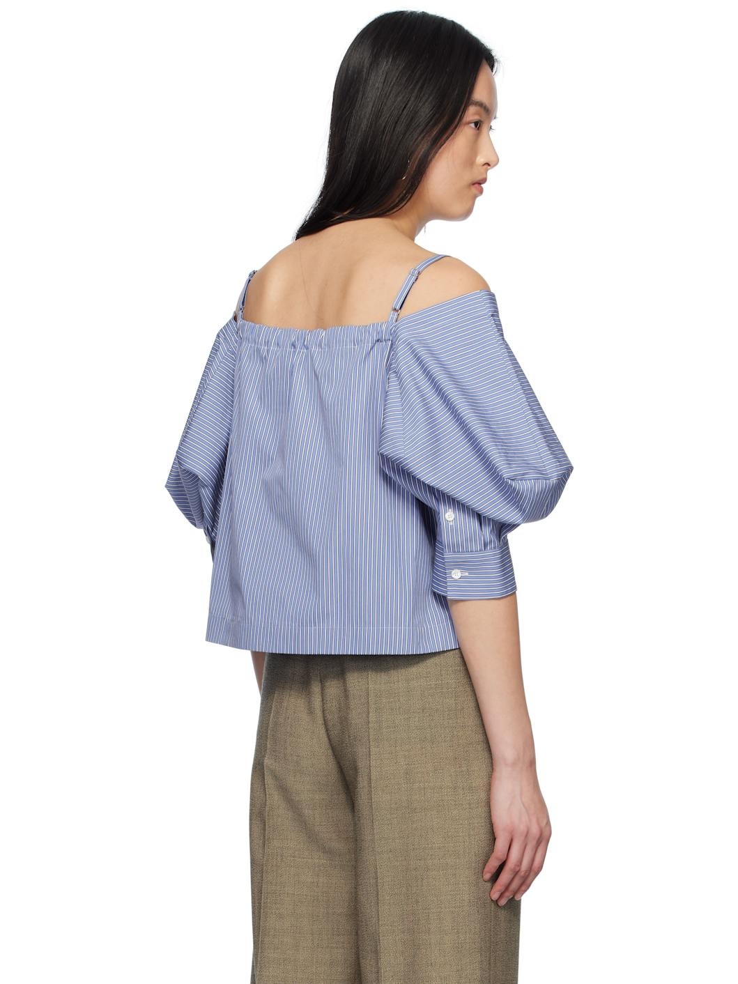 Blue Cotton Poplin Pullover Blouse - 3