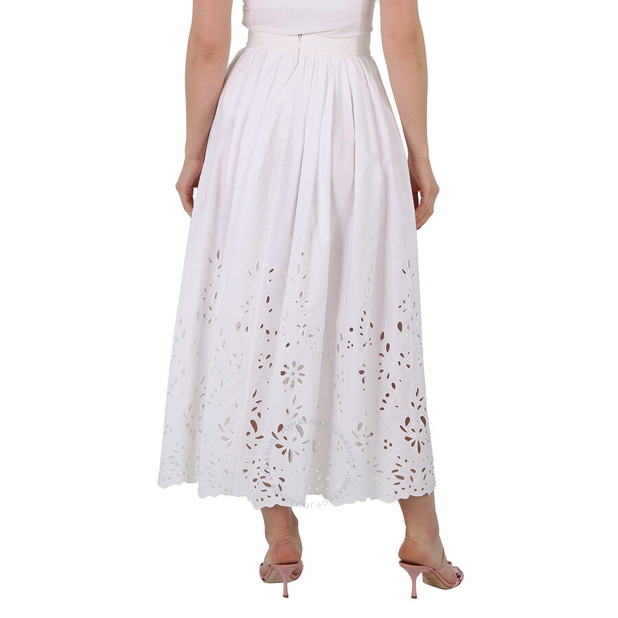 Chloe Ladies White Embroidered Mid-Length Skirt - 6
