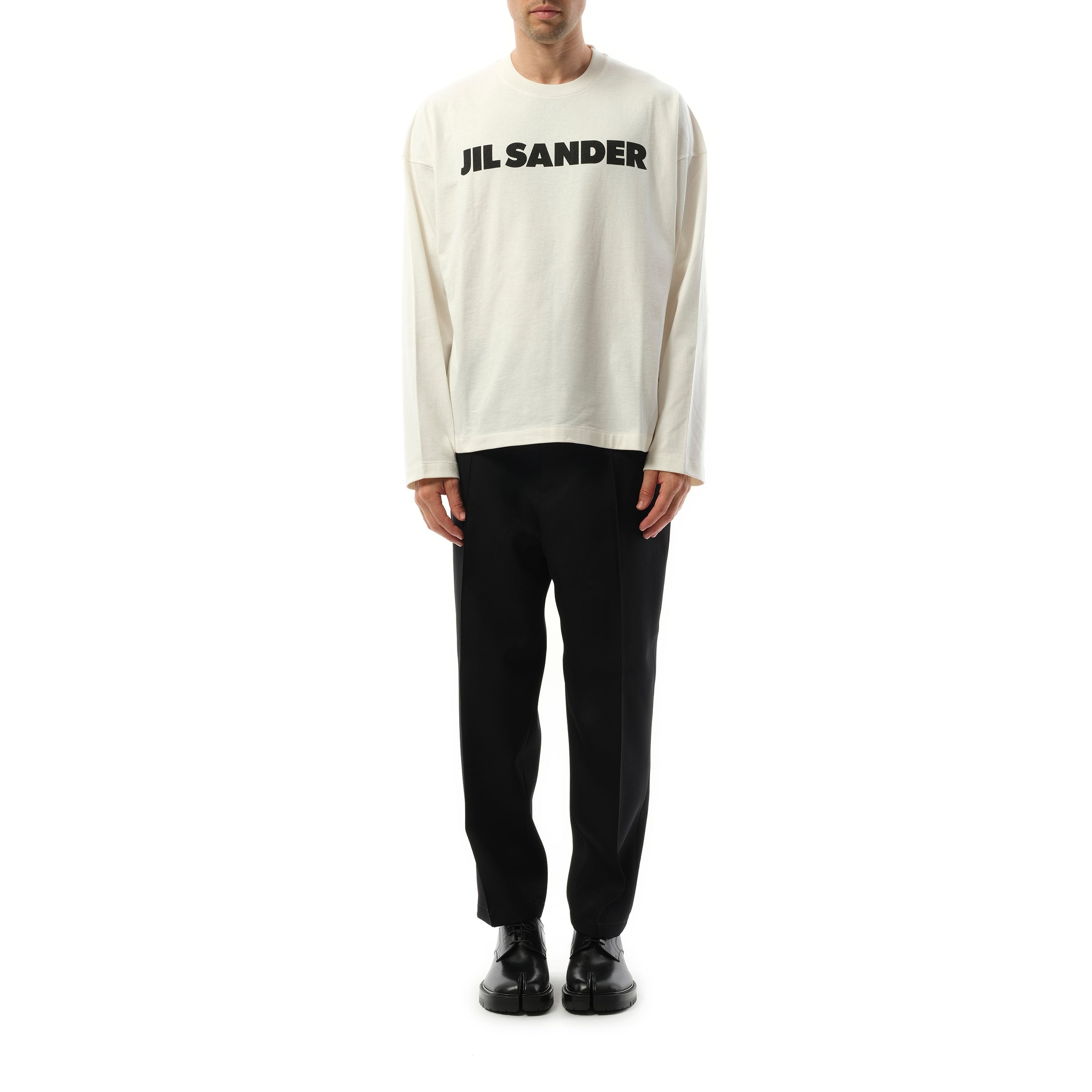Jil Sander Logo Long Sleeve T-Shirt in Porcelain - 4