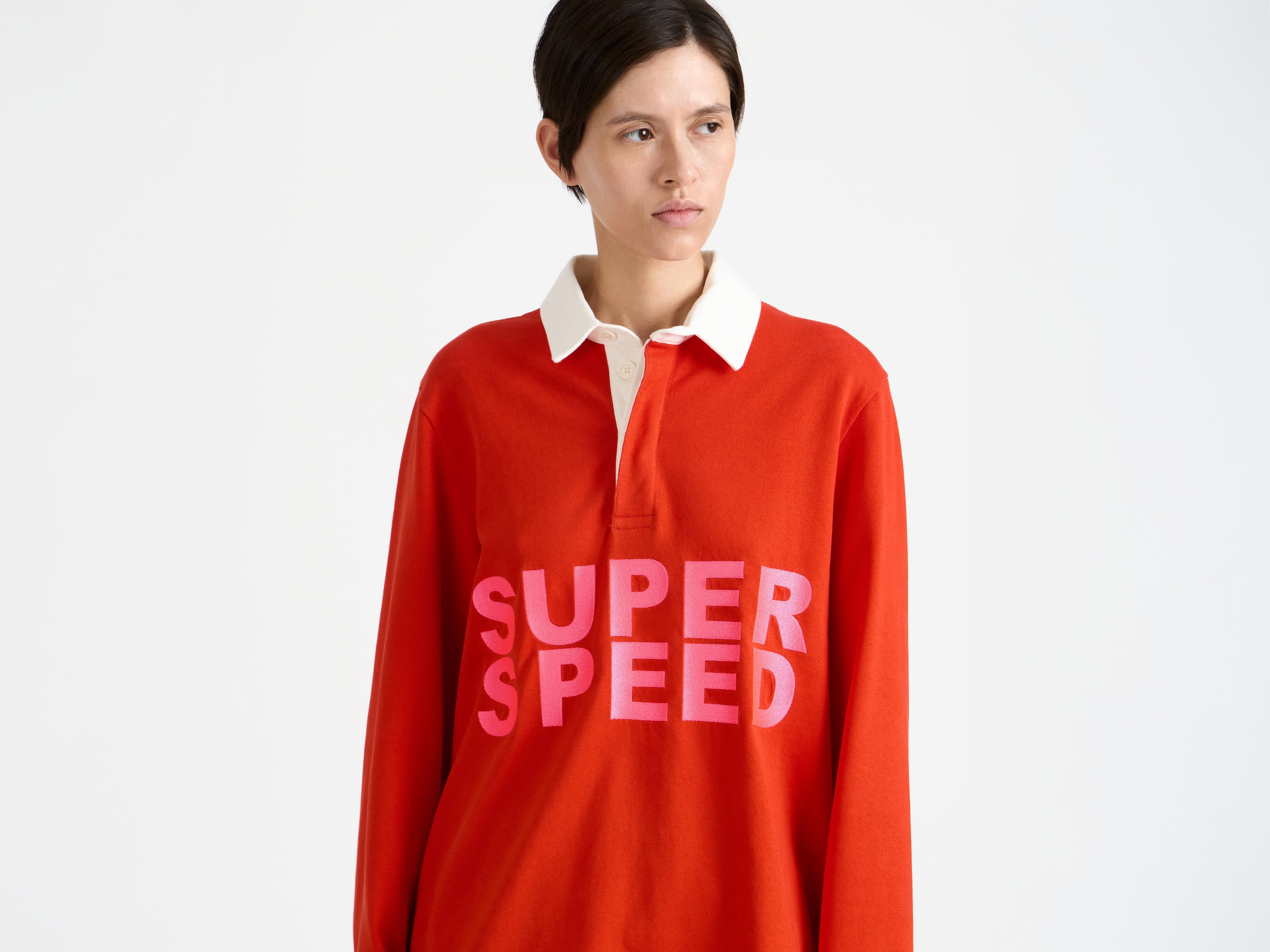 'SUPER SPEED' RUGBY POLO TOP IN BRIGHT RED - 6