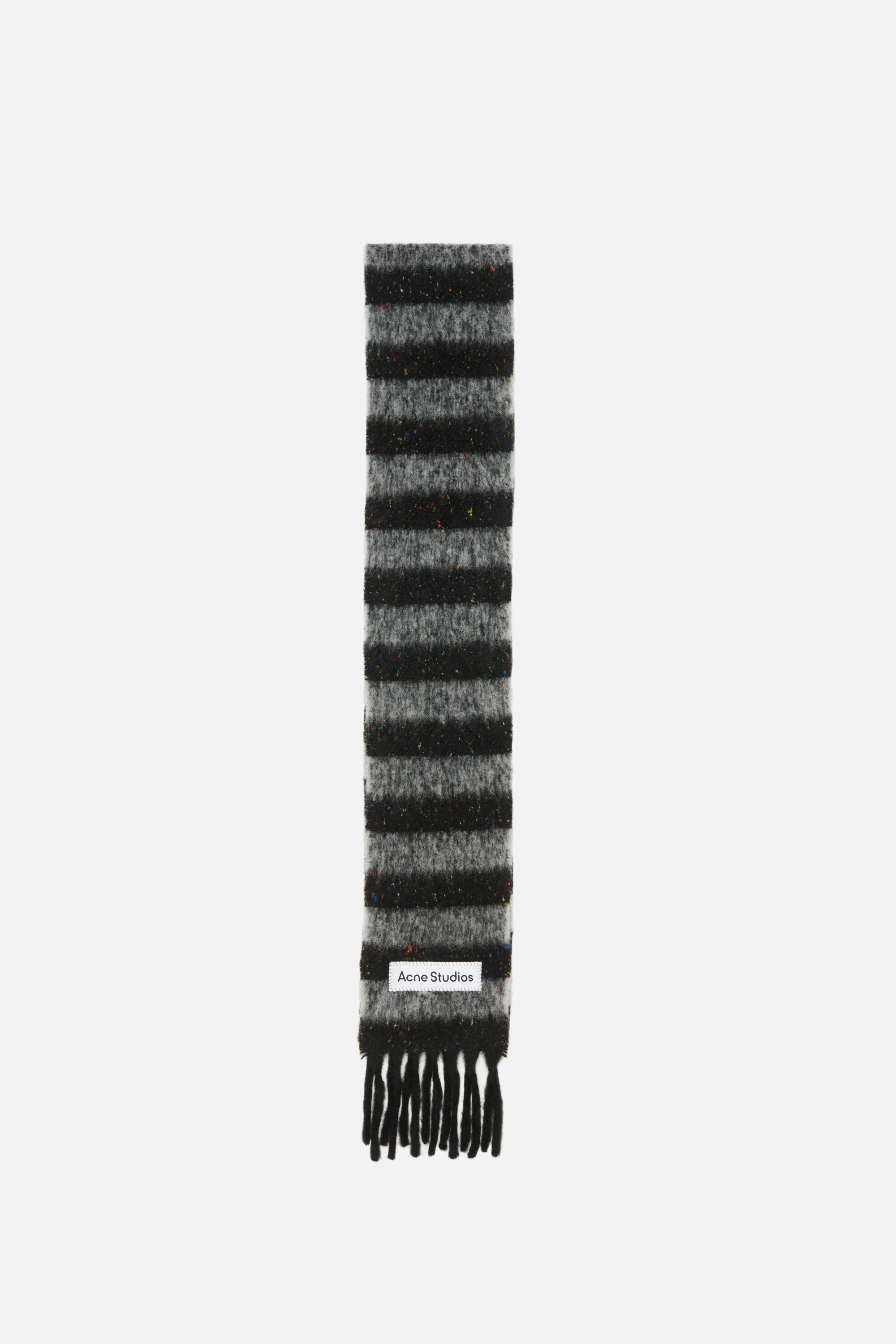 Fringed wool scarf - skinny - Black/grey - 1
