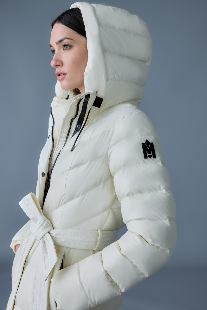 CORALIA down coat with hood and sash belt 5