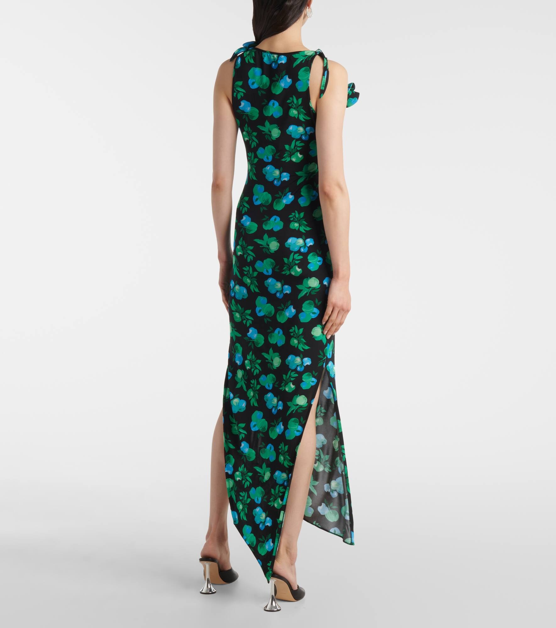 Embroidered printed asymmetric maxi dress - 3