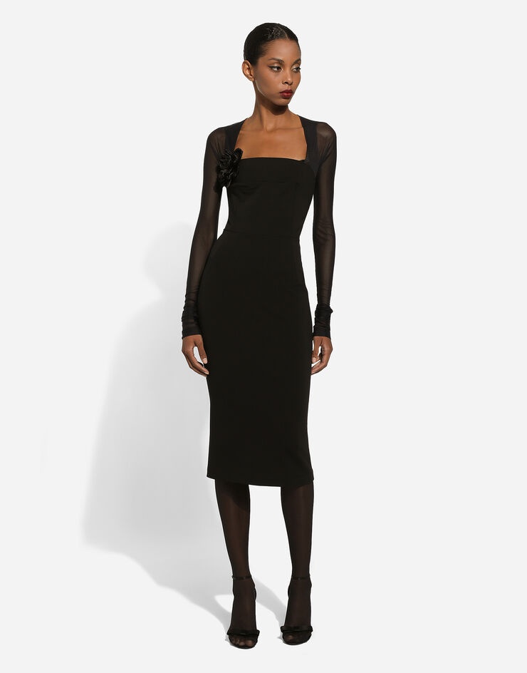 Jersey calf-length dress with tulle sleeves - 3