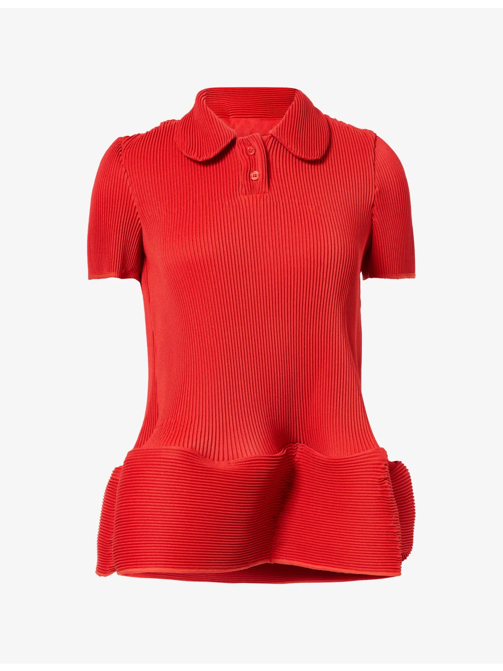 Bubble-Hem Ripple-Pleat Polo Top - 1