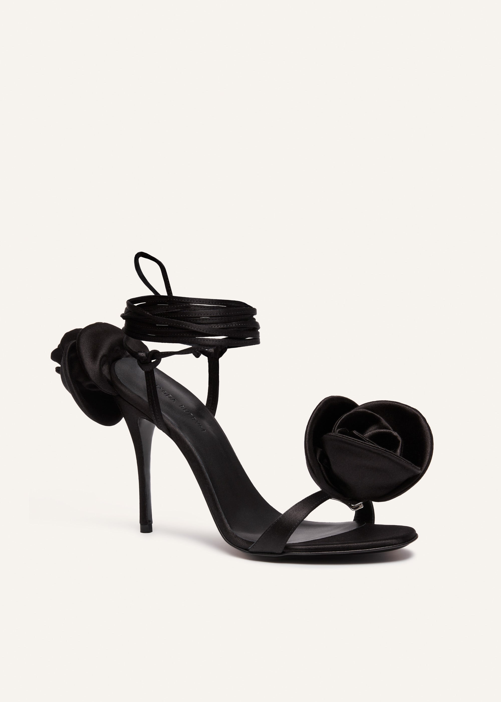 Wrap around double flower sandals in black - 2