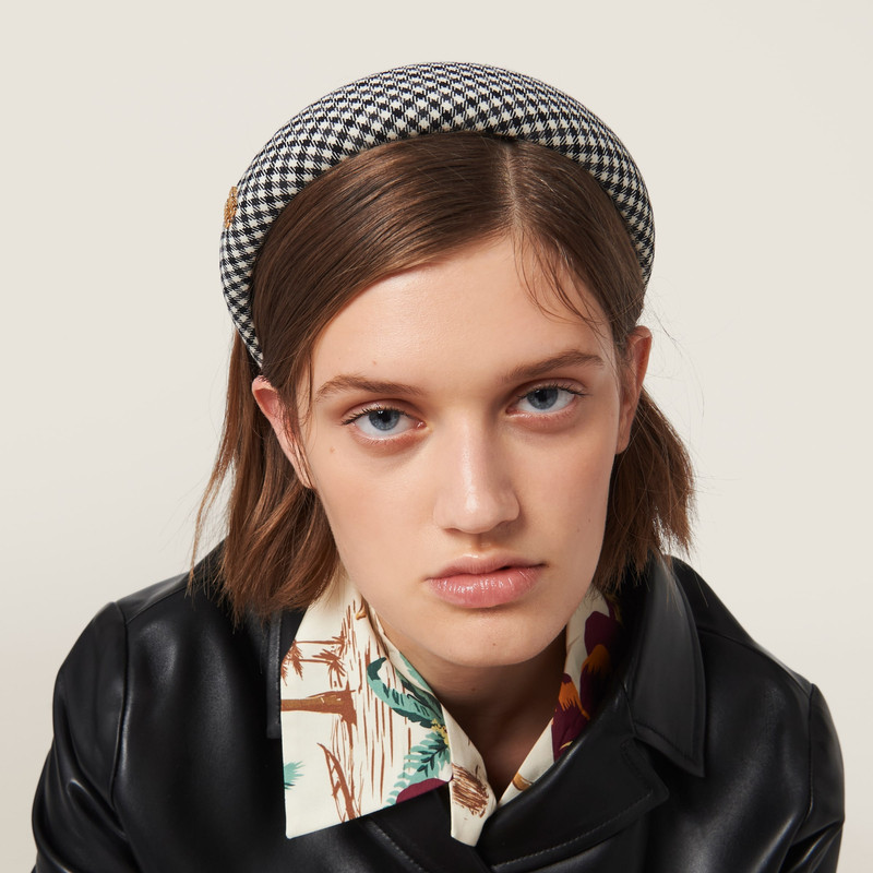 Gingham check wool headband 1