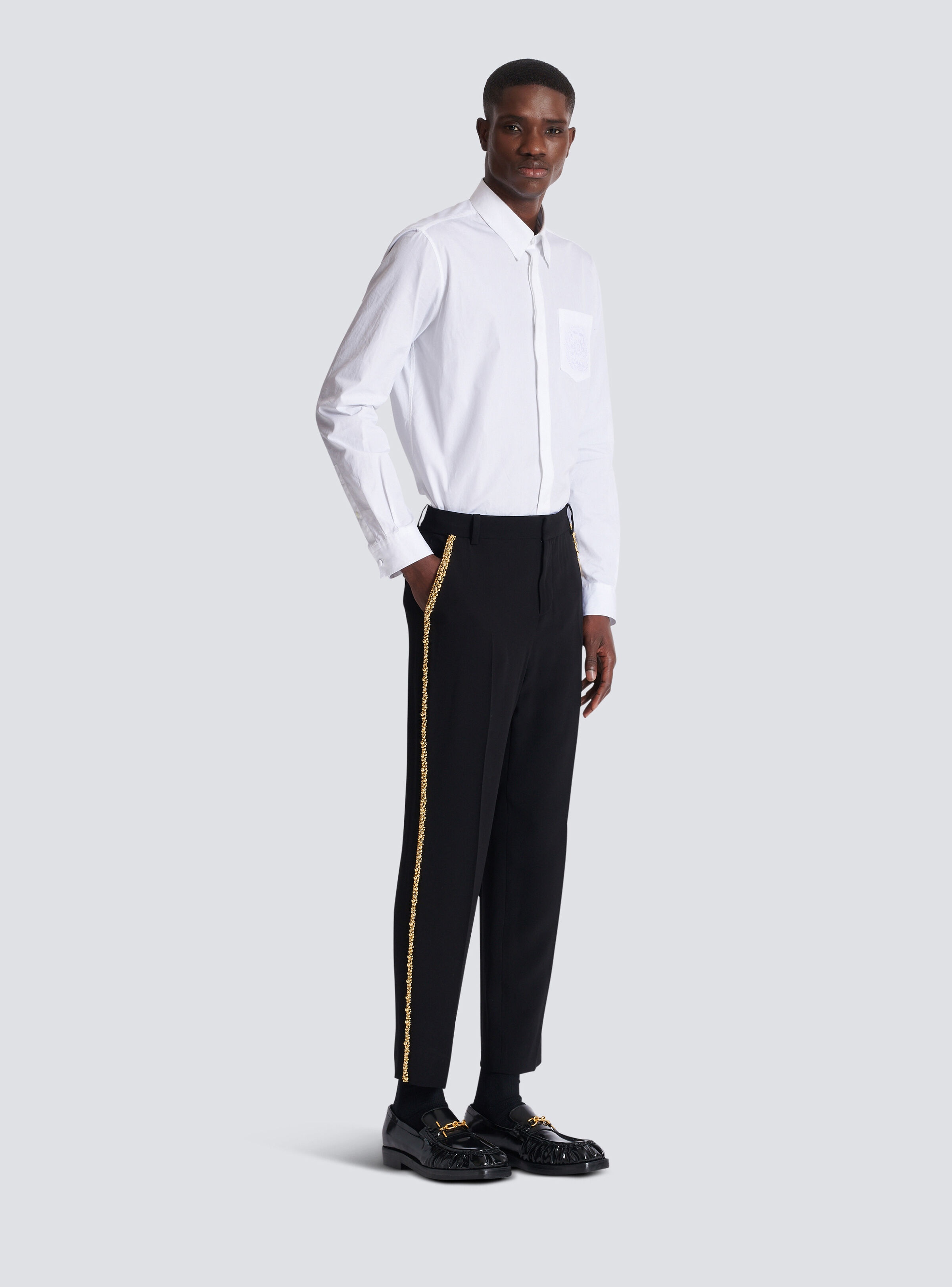 Embroidered crepe straight-leg tailored trousers - 3