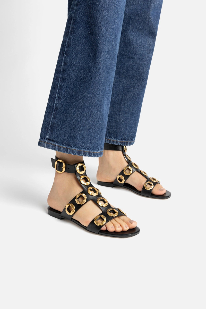 Milan Gladiator Flat In Black Leather 5