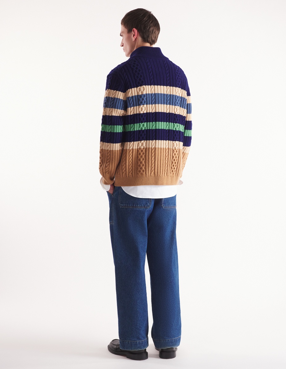 STRIPED CABLE ZIPPED CARDIGAN - 5