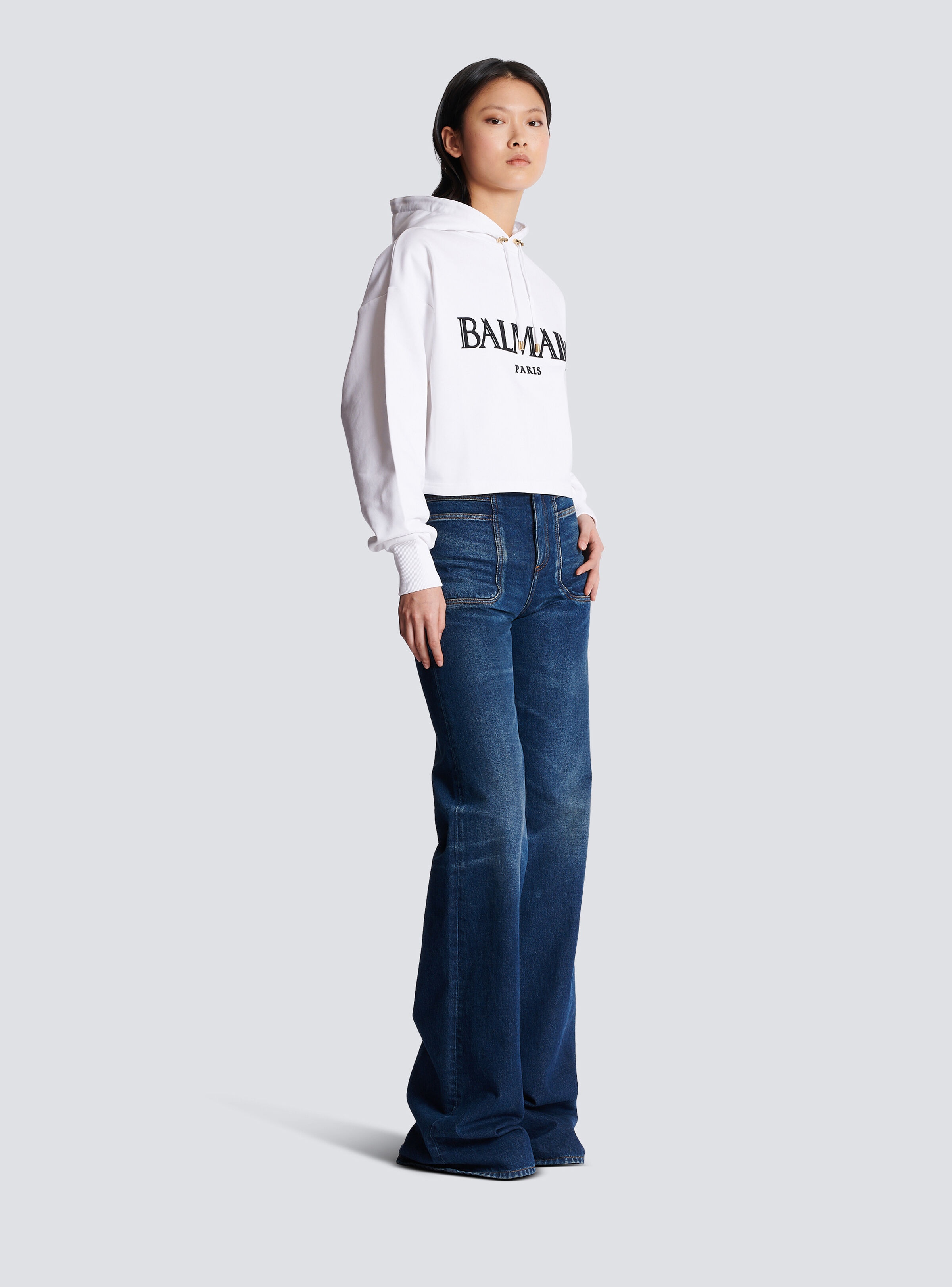 Cropped hoodie with rubber Roman Balmain logo - 3