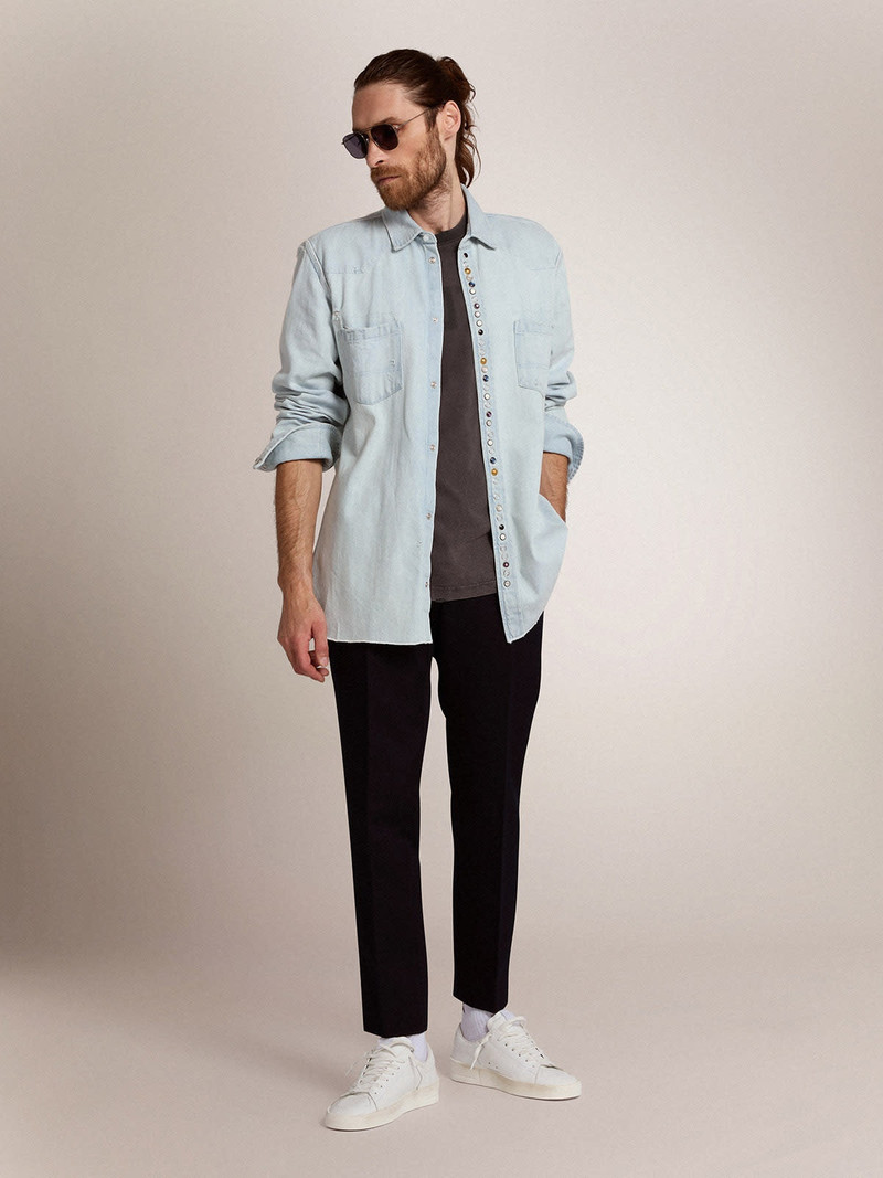 Golden Goose Men's pants in dark blue wool outlook