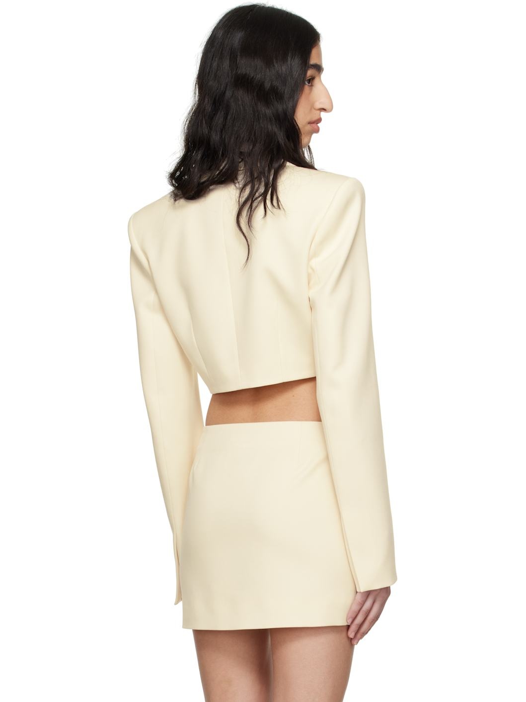 Off-White Crystal Brooch Cropped Jacket - 3