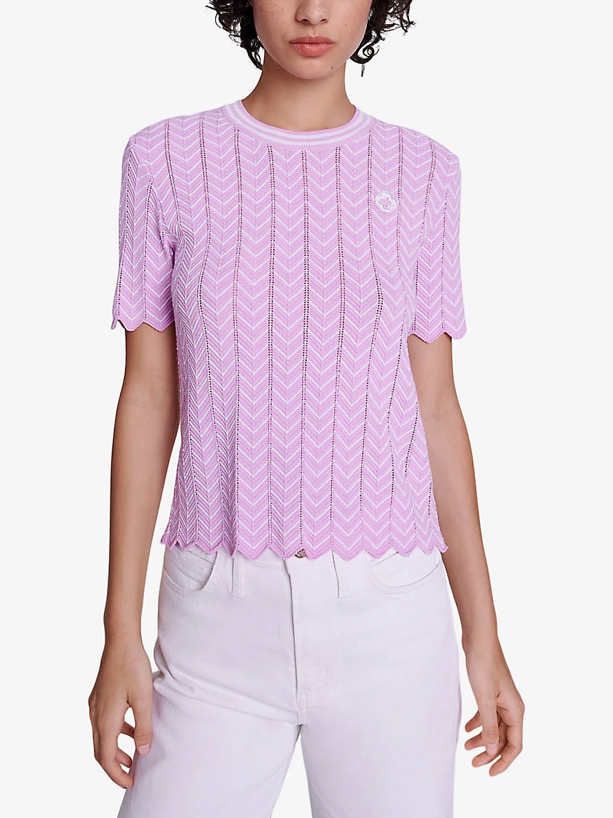 Logo-embroidered scalloped-trim woven top - 5