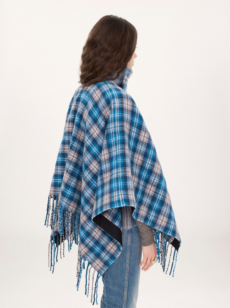 HIGH-NECK SHORT CAPE COAT IN CHECK WOOL & ALPACA 4