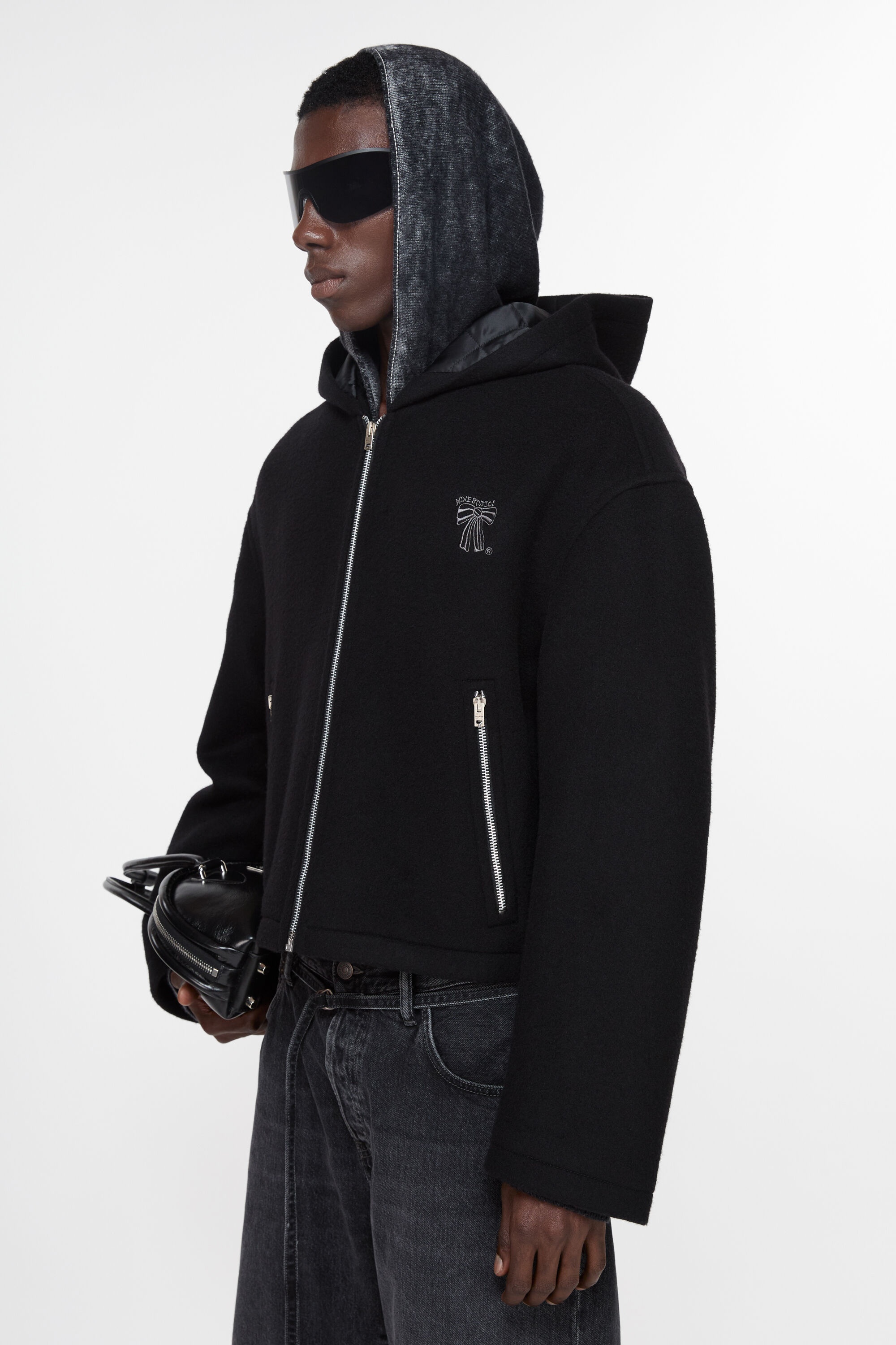 Hooded jacket wool blend - Black - 3