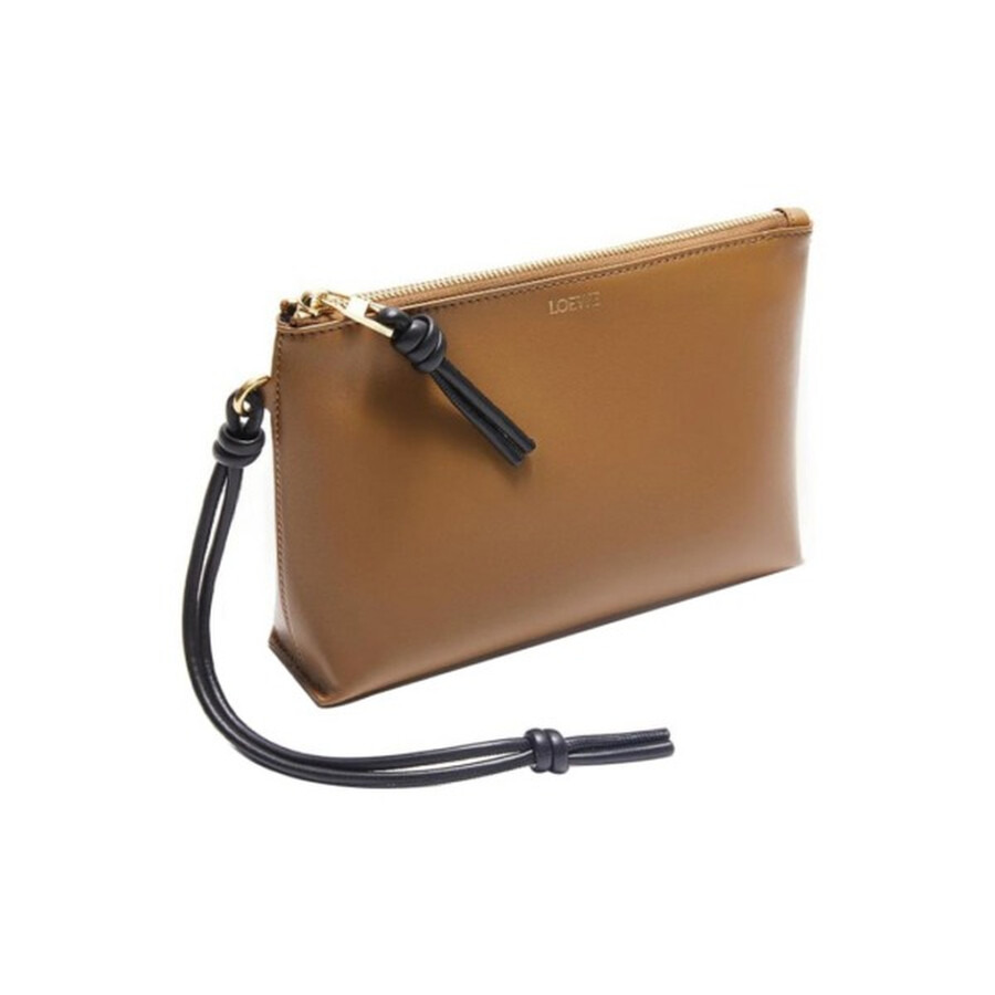 Loewe Knot T Calfskin Pouch In Oak / Black - 3
