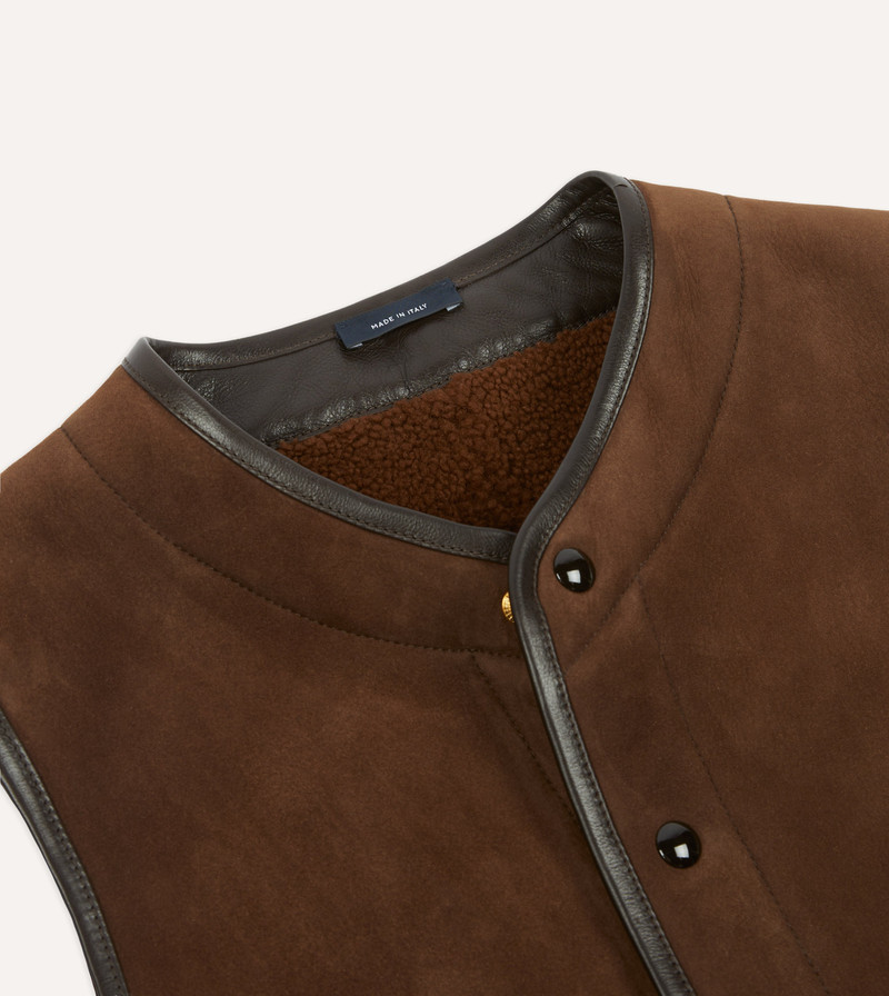 Brown Suede Shearling Vest 3