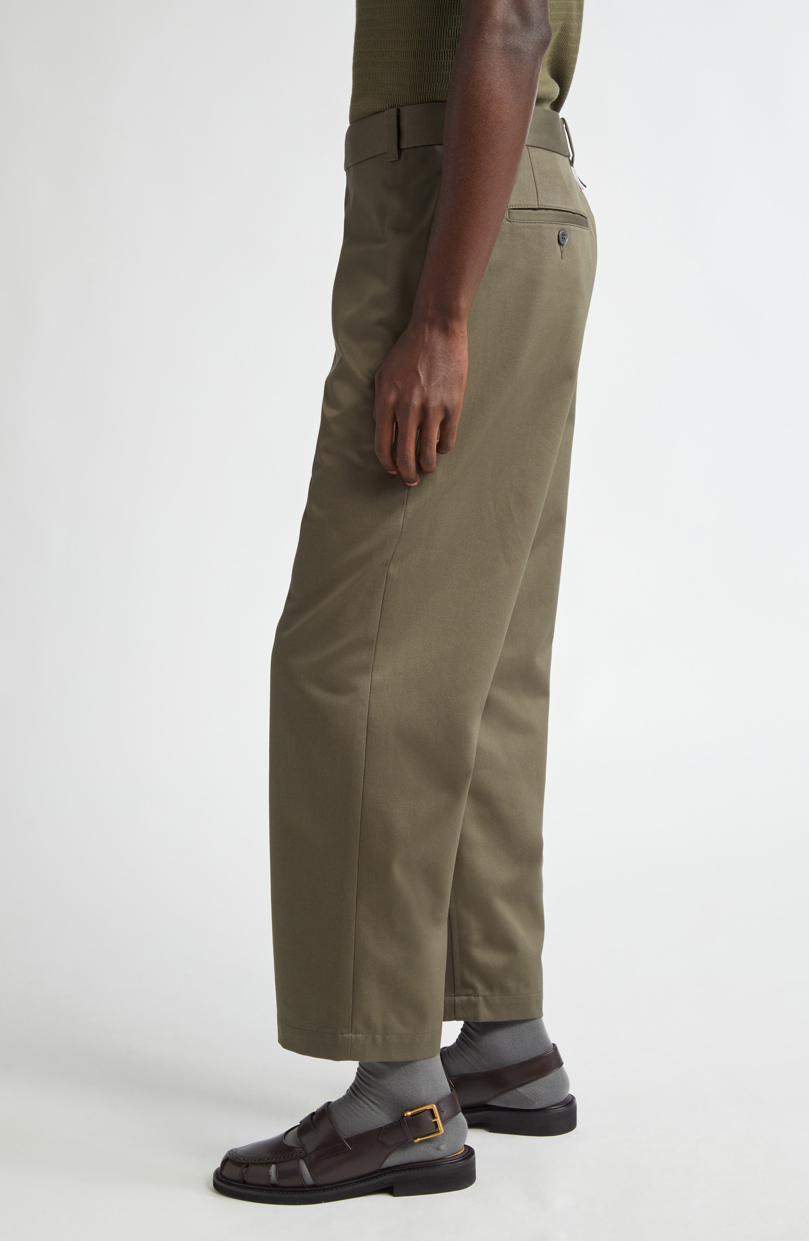 Thom Browne Unconstructed Cotton Twill Trousers in Dark Green at Nordstrom - 4