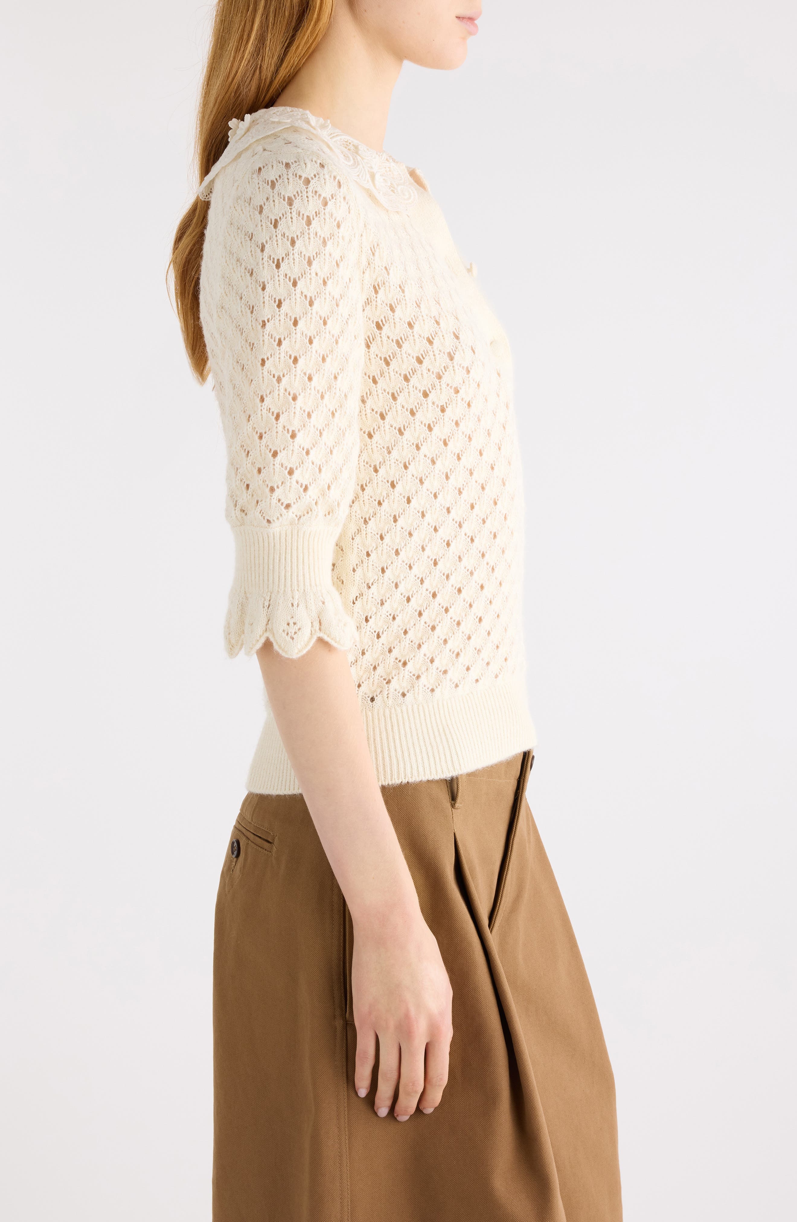 Chloé Pointelle Cotton, Alpaca & Silk Blend Sweater in Iconic Milk at Nordstrom - 4