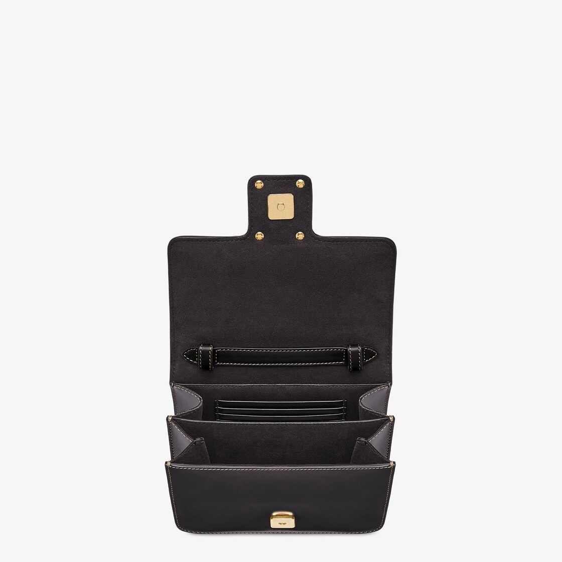 Fendi Fab bag made of black leather decorated with a geometric-shaped FF magnetic clasp. Featuring a - 4