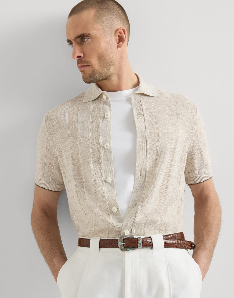 Linen and cotton textured rib short sleeve knit shirt 5