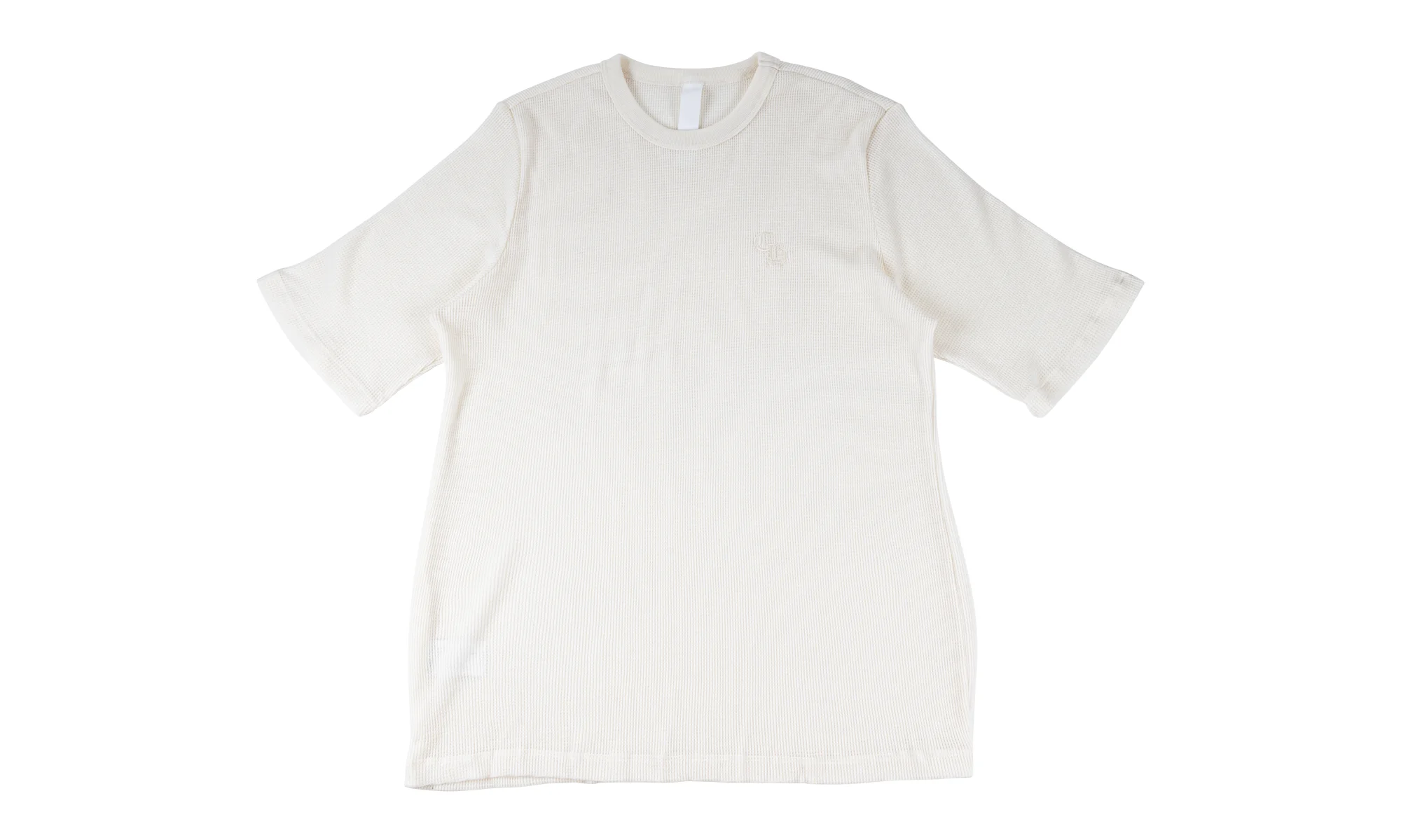 Letter Waffle Thermal Short Sleeve Henley Tee "Beige" CHRM1567 - 1