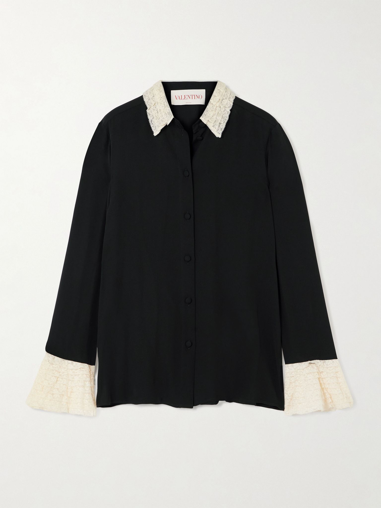 Lace-trimmed silk-georgette shirt Black - 1