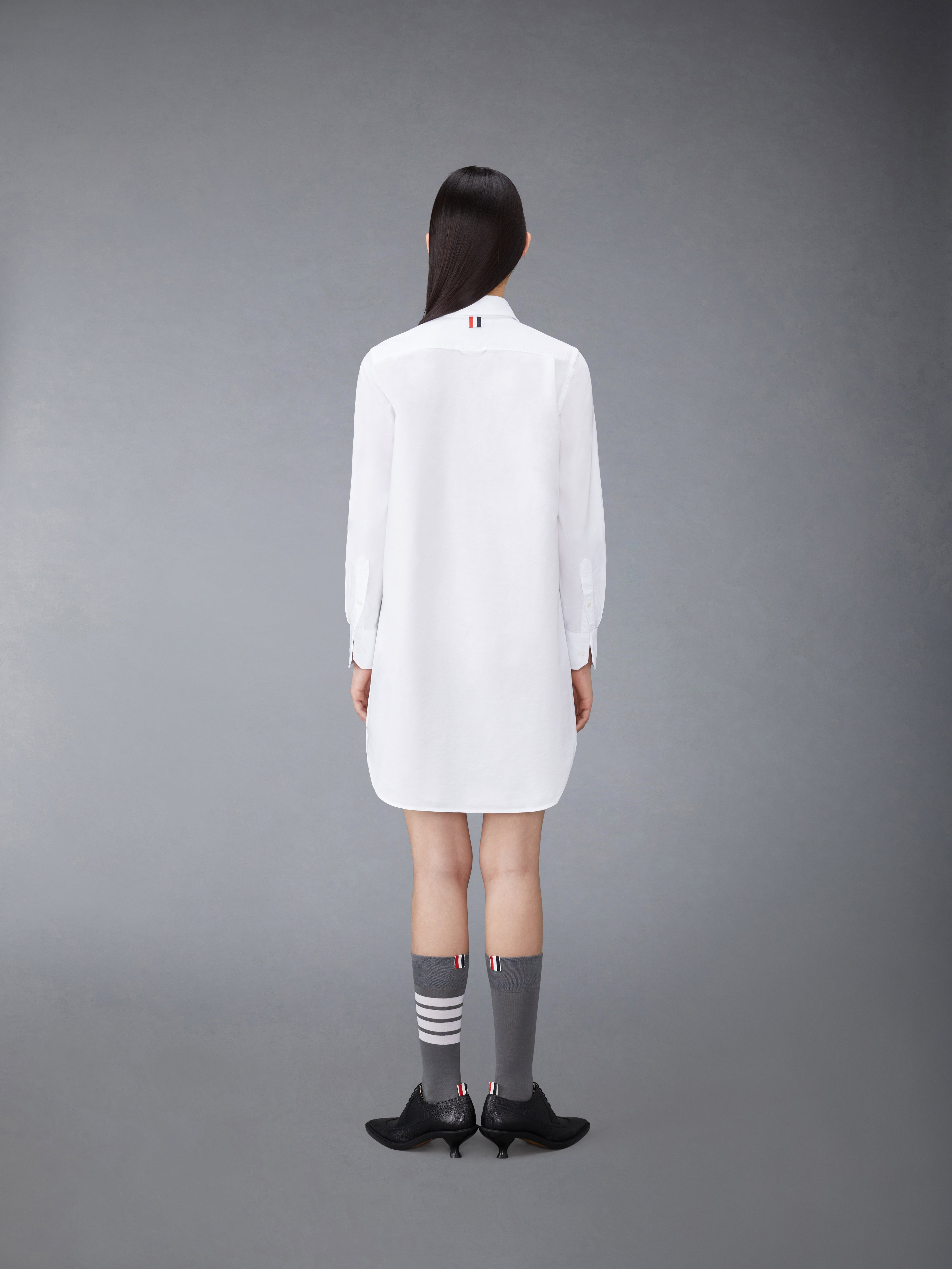 THIGH LENGTH POINT COLLAR SHIRTDRESS W/ RWB GROSGRAIN PLACKET IN OXFORD - 3