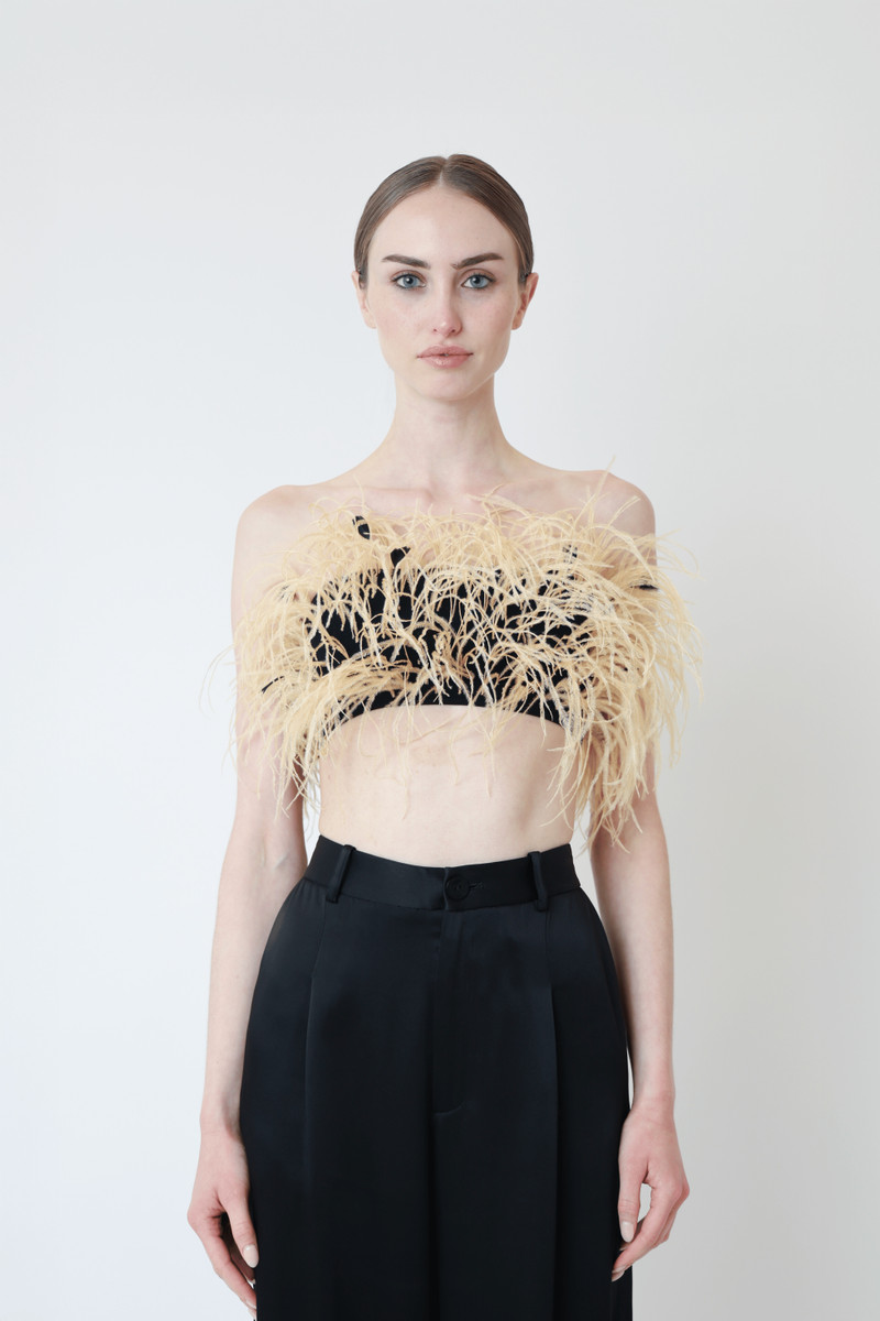 LAPOINTE Matte Viscose Ribbed Bandeau With Feathers outlook
