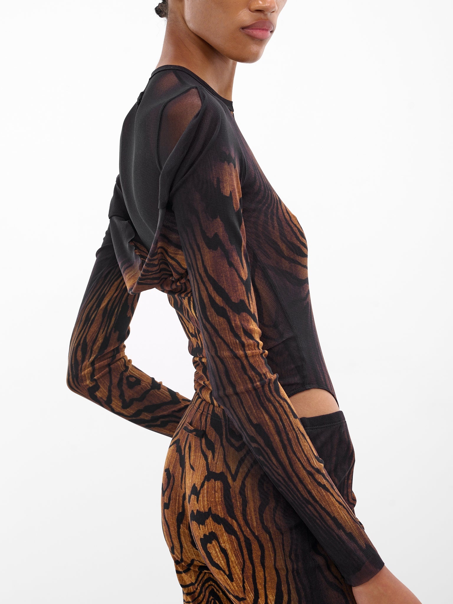 Black Printed Abstract Nylon Bodysuit - 4