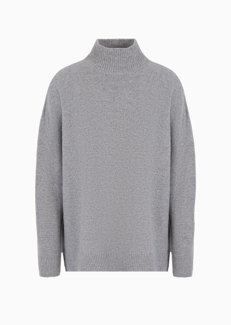 Icon virgin wool mock-neck jumper with a plated check motif 1