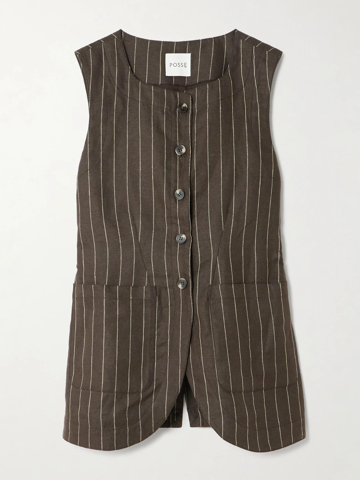 Emma Pinstriped Linen-twill Vest - 1