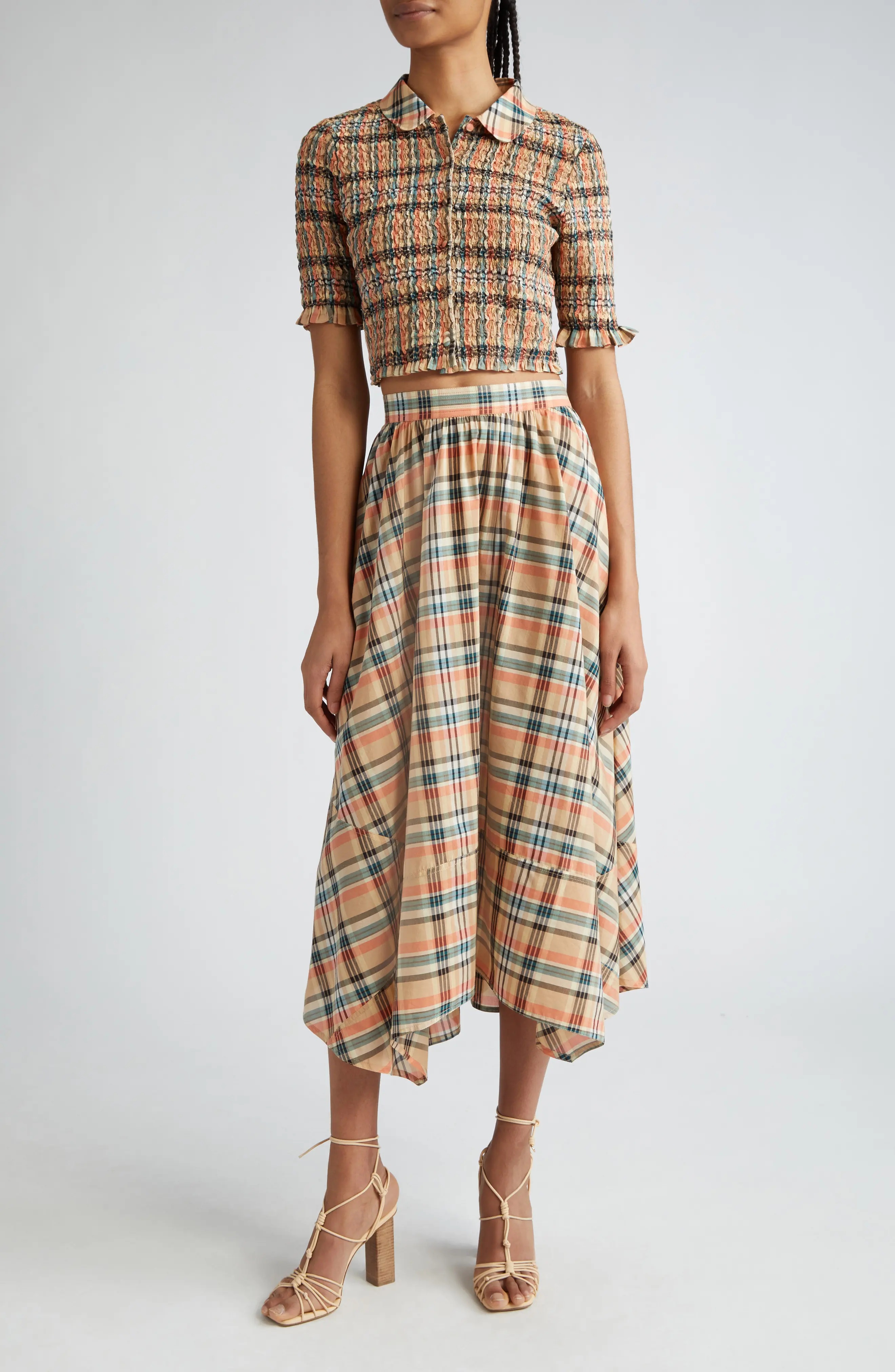 Annette Plaid Asymmetric Midi Skirt - 2